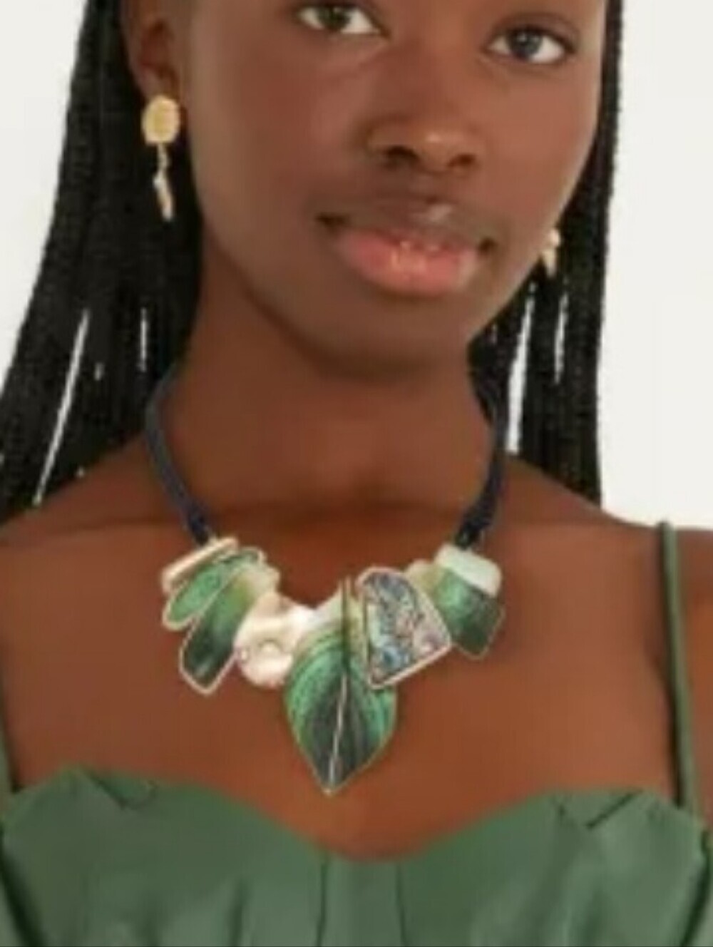 New! Green Leaf Abalone Cord Necklace • FARM Rio Style • (1040) NWOT